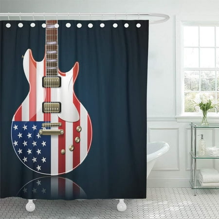 KSADK Music Electric Guitar with American Flag Country Band Rock Blues Concert Jazz Black Shower Curtain Bath Curtain 60x72