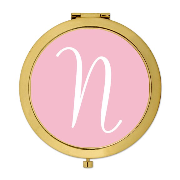 Koyal Wholesale Gold Compact Mirror Bridesmaid's Wedding Gift, Blush Pink, Monogram Letter N, 1-Pack