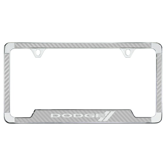 Dodge wordmark Silver Carbon Fiber inlay Zinc Metal License Frame Holder 2 Hole