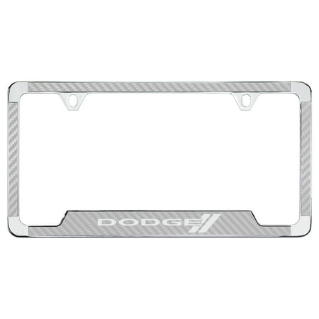 Dodge Stealth Carbon Fiber Hood - Dodge wordmark Silver Carbon Fiber inlay Zinc Metal License Frame Holder 2 Hole