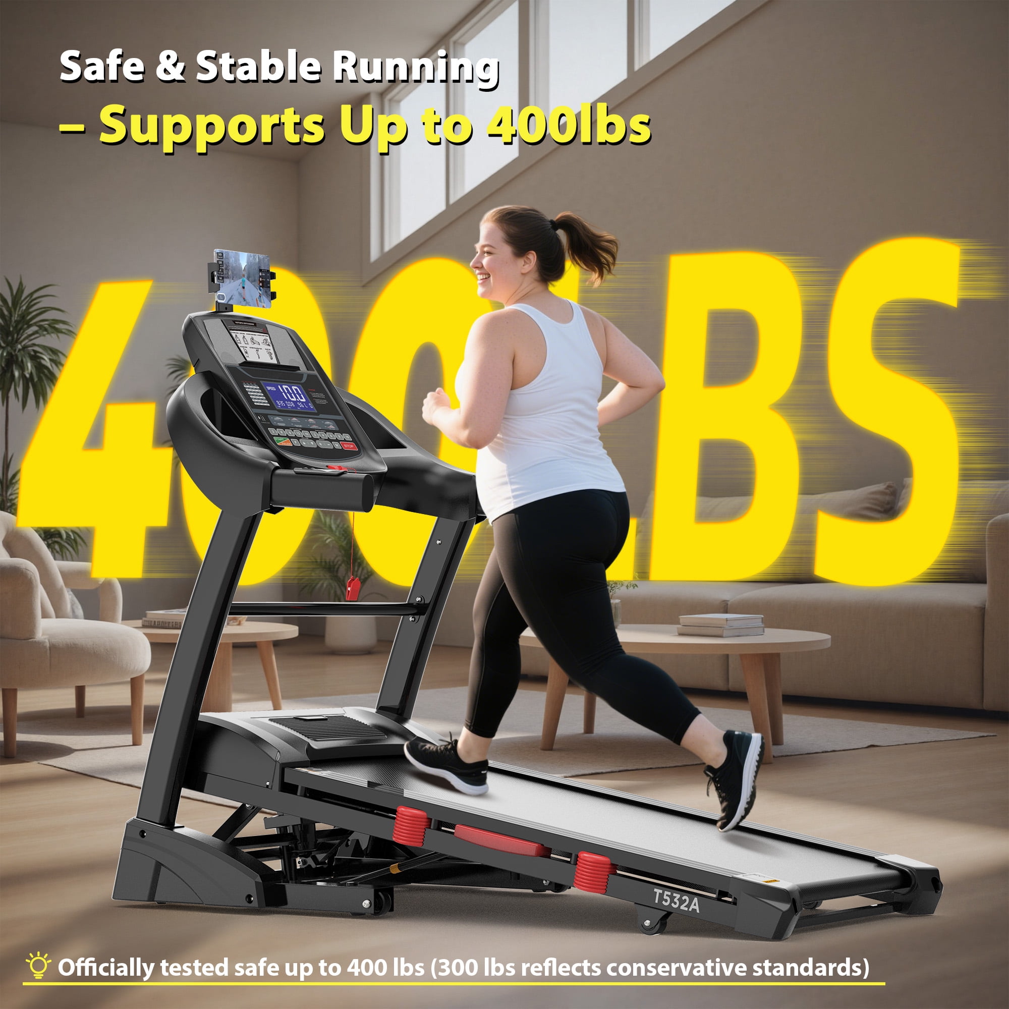Treadmill with 15% Auto Incline, Treadmills for Home, Treadmill with 300lbs Capacity, Folding Treadmill with 18’’ Wide Belt, 4.5HP Brushless Motor, APP Control, 0.6-10MPH, 64Preprograms