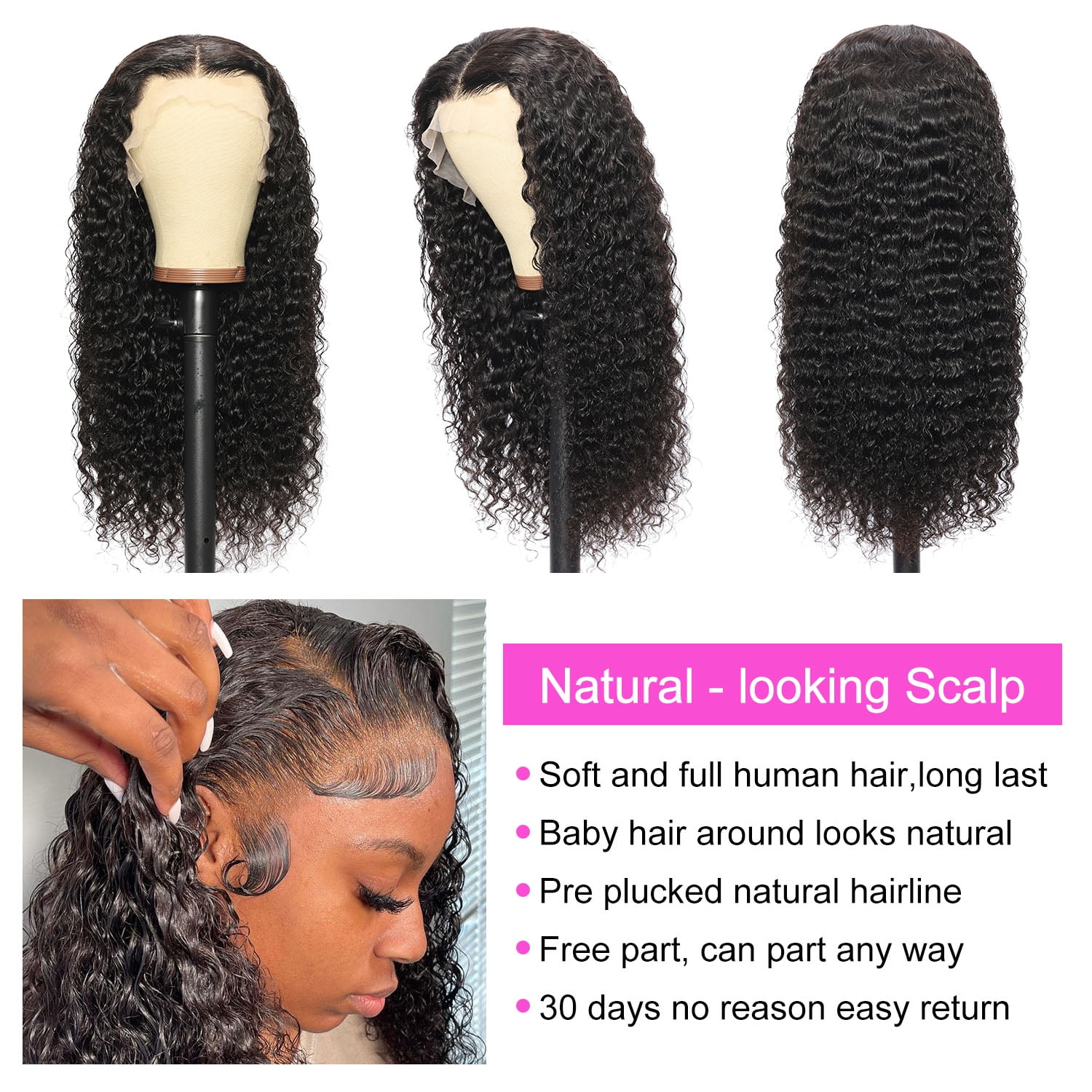 Water Wave Lace Front Wigs Human Hair Wigs for Black Women 13x4 HD Lace Frontal Wigs Human Hair 150% Density Pre Plucked with Baby Hair 20 Inch Curly Human Hair Wigs