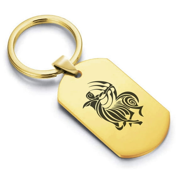 Stainless Steel Tribal Sagittarius Zodiac (Centaur Archer) Dog Tag Keychain Circle Ring