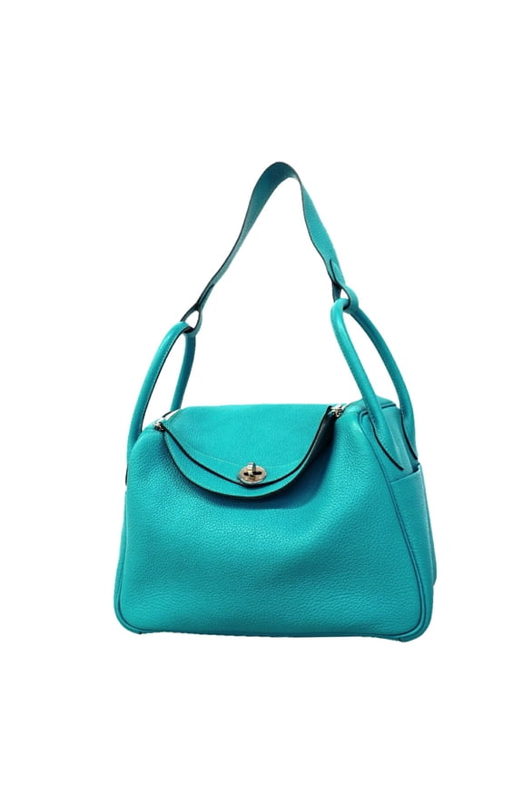 Pre-Owned Hermes Lindy 30 Handbag, Taurillon Clemence Leather, Turquoise, R Stamp, 2-way Bag...