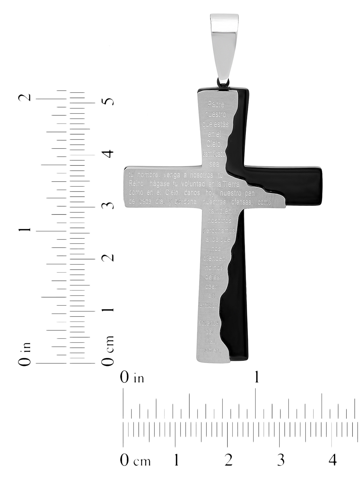 Men's Black Stainless Steel Padre Nuestro Cross Tablet Pendant - Brilliance Fine Jewelry