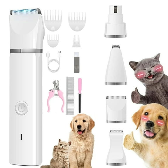 Dogs Hair Clippers Kit,4 in 1 Cordless Electric Trimmer,Low Noise Paw Trimmer Pet Hair Clippers for Thick Coats for Dogs Cat,Grooming Paws, Eyes, Ears, Face,Matted Hair