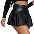 thumbnail image 2 of Parfaitlady Women'S Pu Leather Elastic High Waist Skirts Ruffle Hem Casual Flared Skirt Shorts, 2 of 7