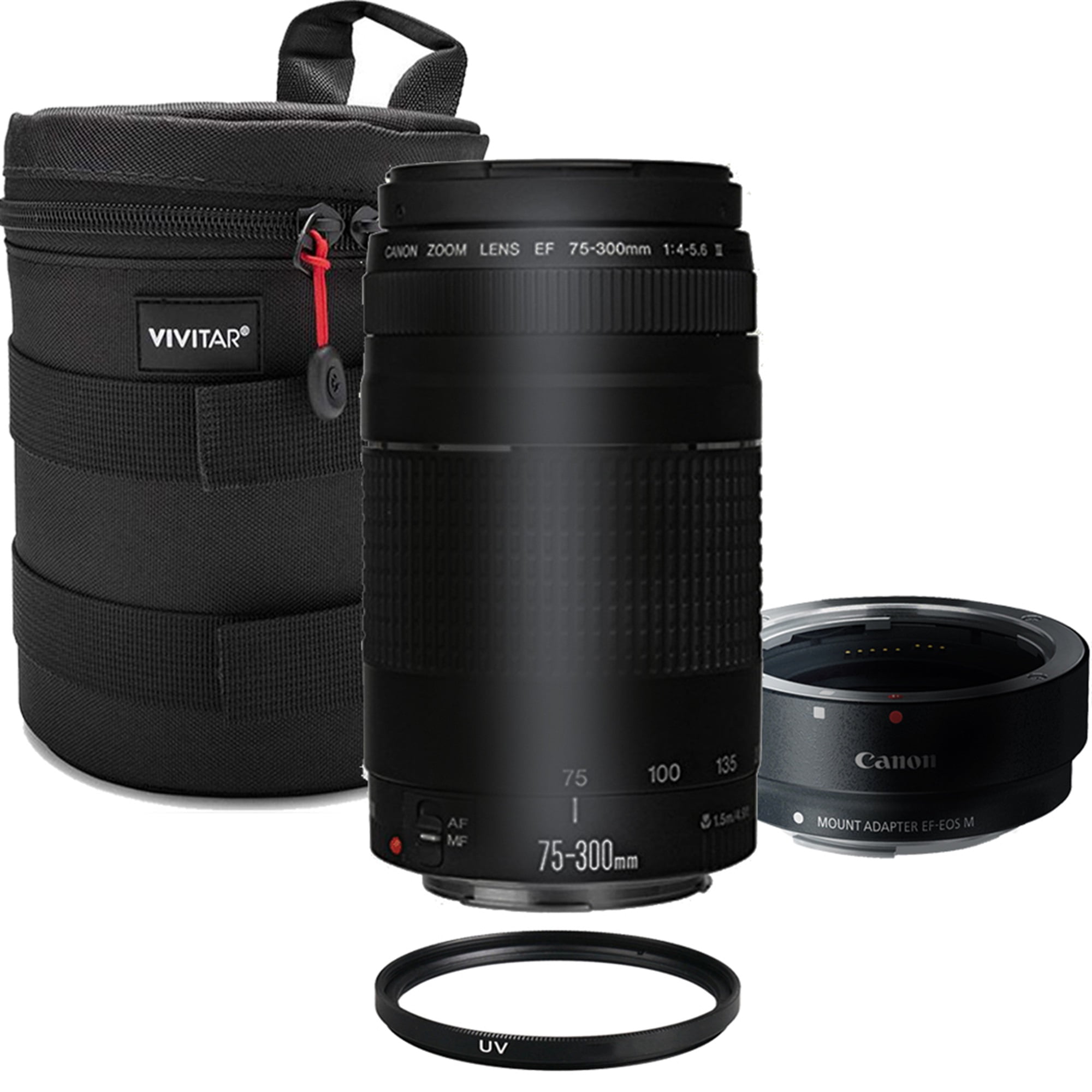 Canon EF 75-300mm f/4.0-5.6 III Lens + 58mm UV Filter + More