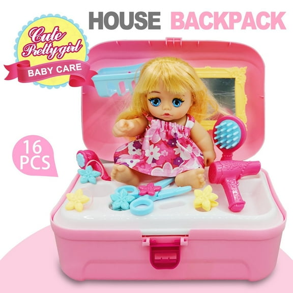 GLUAAE Baby Doll Accessories Set (16 Piece), Kids Pretend Dressing up Toy Kit for Toddler Girls, Beauty Play Toy with Backpack 3 Year Old Little Princess Gifts