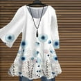 thumbnail image 4 of Xysaqa Women's Chiffon 3/4 Sleeve Shirts Vintage Boho Floral Print Tunic Tee Pleated V Neck Casual Work Shirts Blouses Tops Clearance, 4 of 5