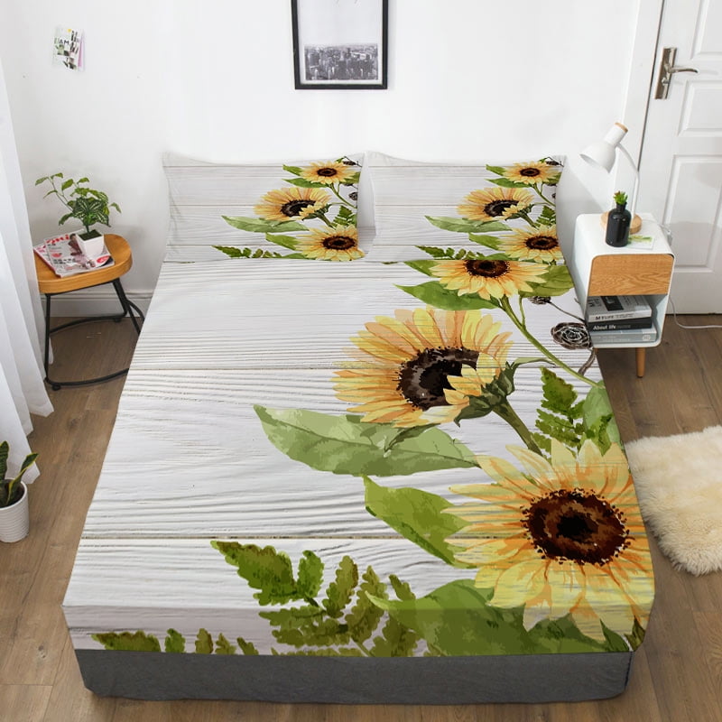Bedding Cover Set Sunflower Printed Yellow Bed Sheets Home Textiles