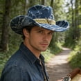 thumbnail image 3 of RUINIXCW Western Denim Cowboy Hat Blue Denim Cowgirl Hat For Man Women Distressed Jean Hat With Bull Head Buckle Belt Wide Brim Outback Hat, 3 of 6