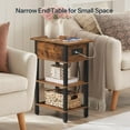 thumbnail image 6 of End Table with Charging Station, Flip Top Side Table with USB Ports, Narrow Nightstand Bedside Tables with Storage Shelves, for Small Space, Living Room, Rustic Brown and Black, 6 of 18