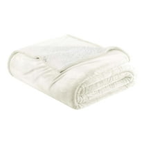 Great Bay Home Velvet Plush Sherpa Fleece Reversible Blanket, King/CalKing, Ivory
