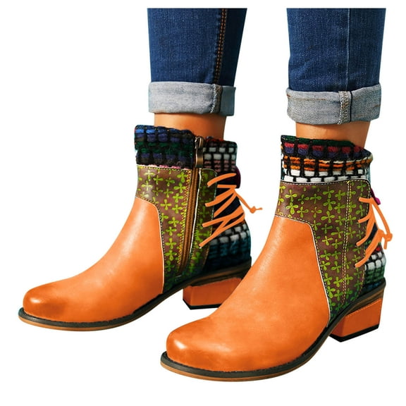 Mostsola Womens Ankle Boots Classic Low Heel Round Toe Boho Booties with Side Zipper