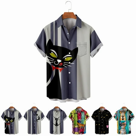 

LANLIN Unisex Youth Crewneck Button Down Cats Tops Shirt Lapel Print Polyester Costume Size 100-170/XXS-8XL