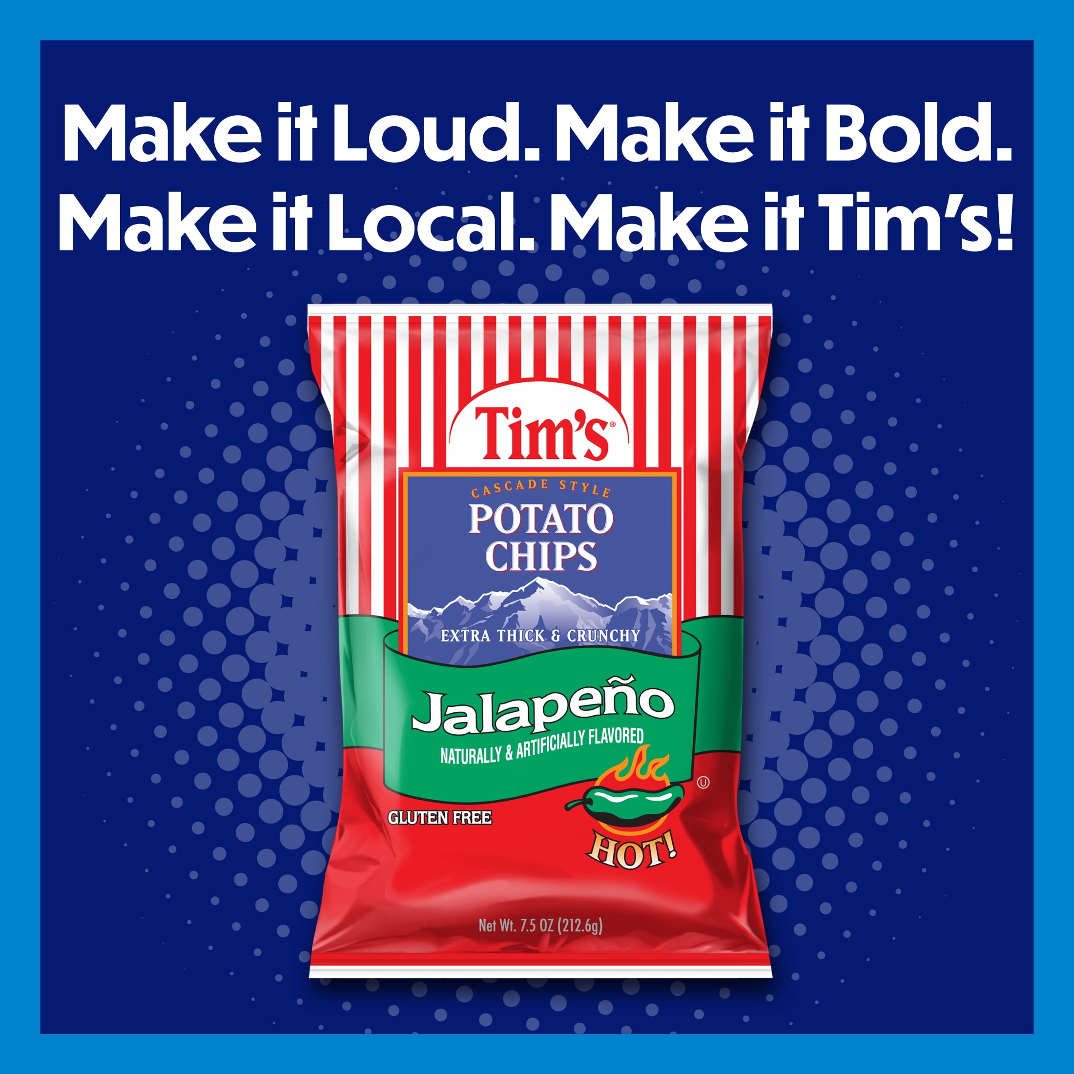 (3 pack) Tim's Cascade Snacks Jalapeno Cascade Style Potato Chips, Gluten-Free, 7.5 oz Bag