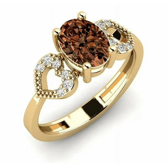 Natural Oval Cut Brown Quartz Ring in 14k Yellow Gold Finish - Anniversary Gift For Wife