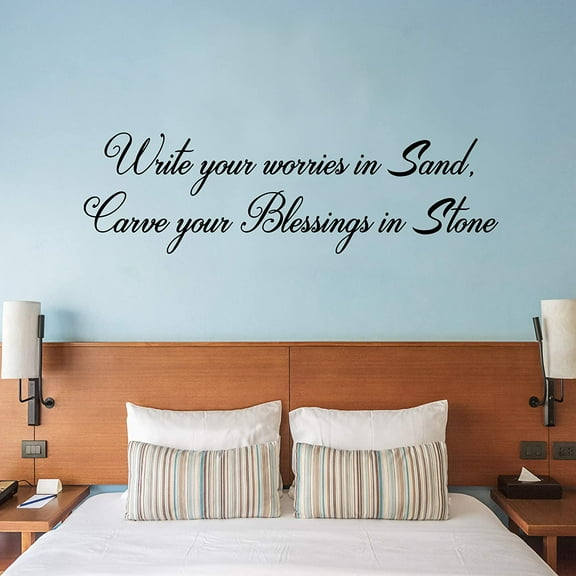 VWAQ Write Your Worries in Sand, Carve Your Blessings in Stone Vinyl Wall Decal Inspirational Quotes Positive Stickers Encouraging Sayings