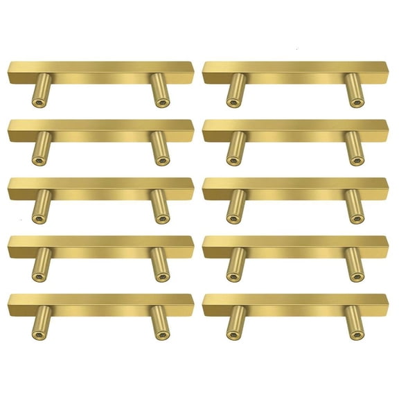 Yammee Pack Of 10 Gold Cabinet Handle Brushed Brass Drawer Pulls set for Kitchen Use