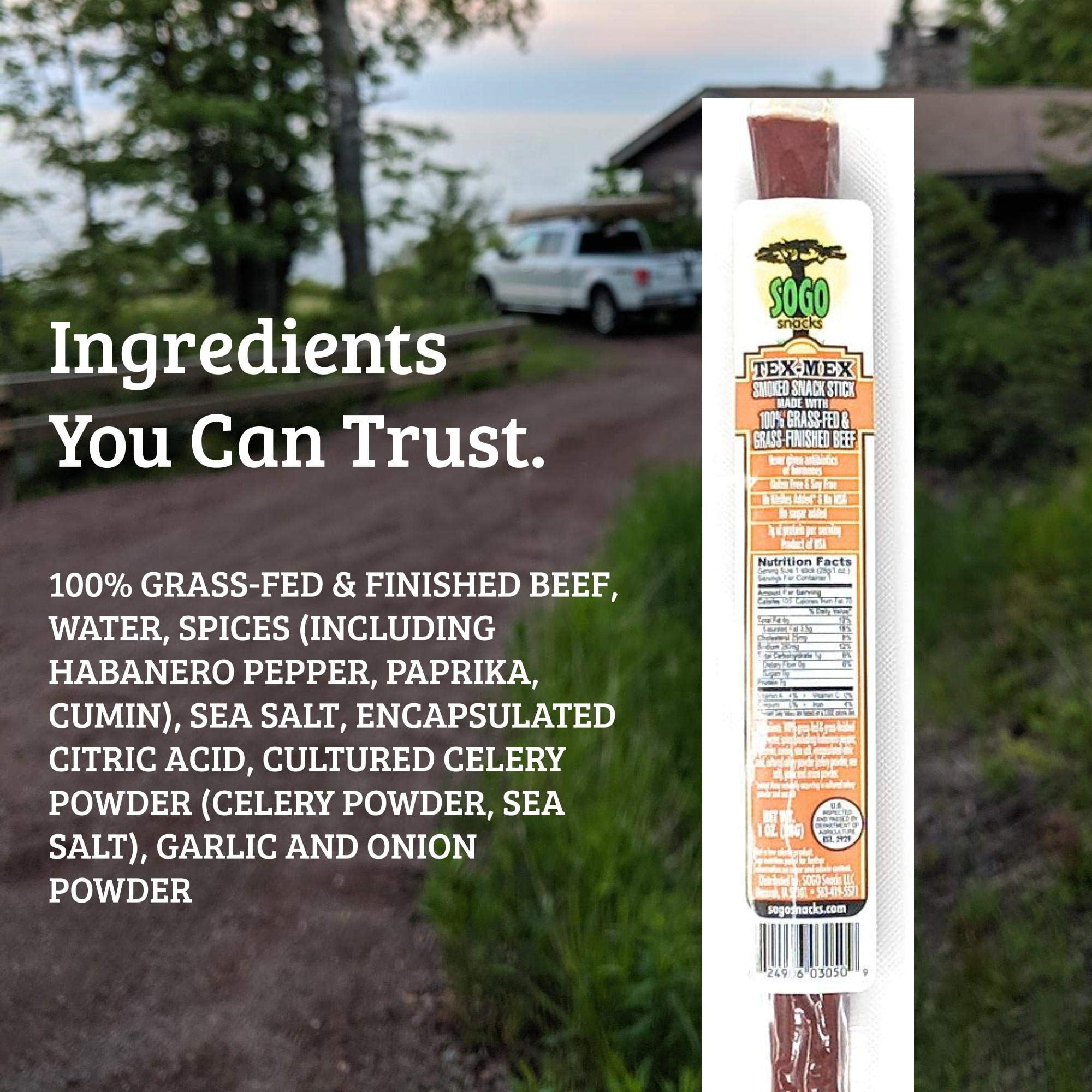 100% Grass fed & finished, Paleo, Whole30 and Keto Friendly Beef Sticks: No Added Sugar, Nitrites, MSG, Gluten or Soy. Never Given Antibiotics or Hormones (Tex-Mex Flavor, 72-Count, 1-oz Stick)