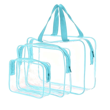 Transparent 3 Piece Makeup Bag Set Zipper Toiletry Organizer Portable Travel Storage Pouches Large Capacity Cosmetic Bags Foldable Beauty Accessories Organizer for Gym Trip Light Blue 3PC