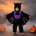 thumbnail image 2 of KAUOD Halloween Bat Onesie Boys Girls Kids Bat Wings Fleece Hood Fuzzy Ears Zipper Jumpsuit Halloween Outfit Birthday Party Onesie, 2 of 5