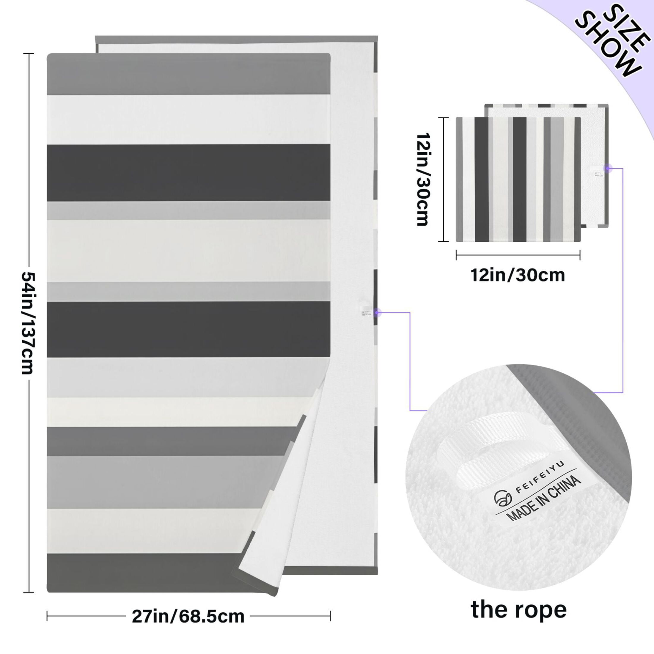 Black White and Gray Stripes 2 Piece Cotton Bath and Face Towel Set Soft and Absorbent, for Beach Pool Bathroom