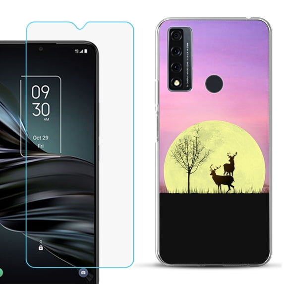 Slim-Fit Fashion Phone Case for TCL 20 XE, with Tempered Glass Screen Protector, by OneToughShield ® - Moonlight Deer