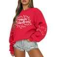 thumbnail image 2 of Women Tops Women's Long Sleeve Sweatshirt Casual Crewneck Loose Fit Pullover Fleece Tops, Christmas Print Design, Comfortable and Warm Apparel,Red,M, 2 of 5
