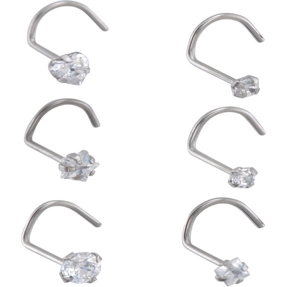 DESIGNICE Nose Rings Studs - Women's Nose Studs Surgical Steel Screws with White Cz