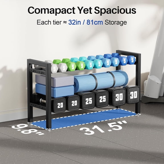 Rack 2-Tier Adjustable Weight Storage for Home Gym with H-Frame Stability and 500LB Capacity
