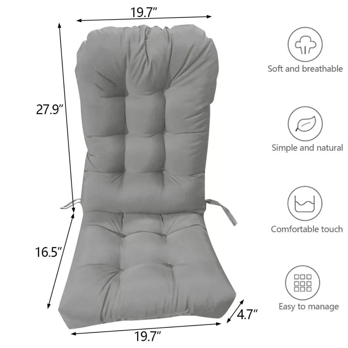 Waterproof High Back Chair Pads 43.3"x19.7"x4" Patio Chair Cushion Pads with 2 Anti-Slipx Ties