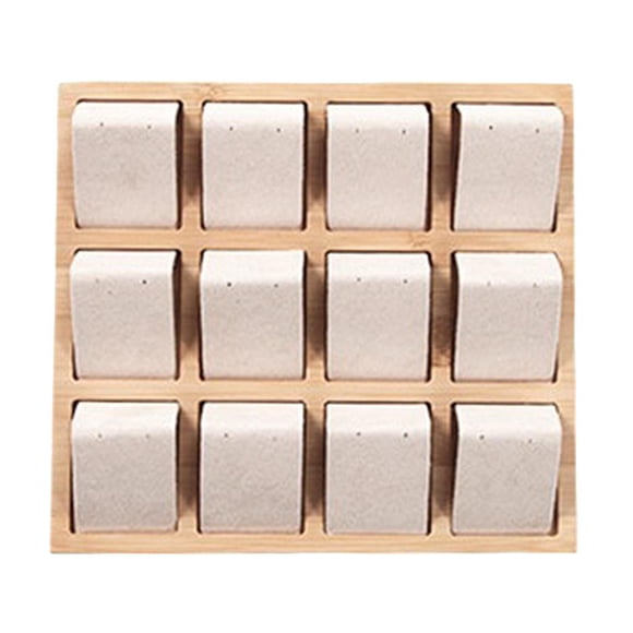 s de Exhibición de Aretes de / Cuero Sintético con Vitrinas de Bandeja de de Bambú, 12 Pares, tres , Beige
