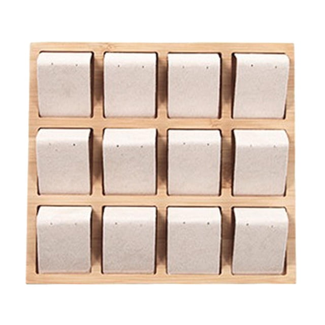 s de Exhibición de Aretes de / Cuero Sintético con Vitrinas de Bandeja de de Bambú, 12 Pares, tres , Beige