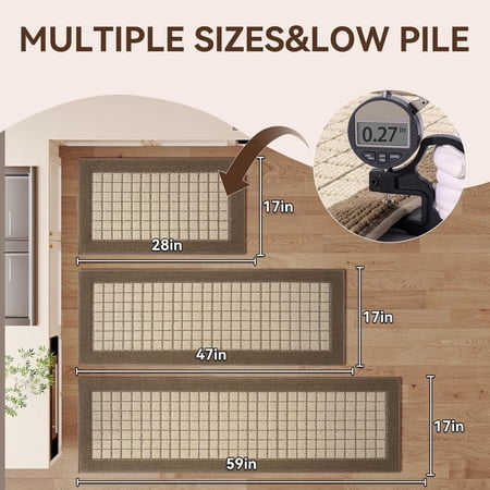 WUYIBA-Kitchen Rugs Non Slip Washable Absorbent and Stain Resistant Kitchen Sink Mats for Floor Comfortable Braided Runner Rugs for Kitchen Hallway Laundry & Sink Easy to Clean 17 x30 Brown