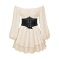 thumbnail image 4 of Robes Décontractées pour Adolescentes 2 Pcs Robe Blanche à Col Haut pour Femmes Robe Ligne Sans Bretelles Longueur Genou Patchwork Robe de Plage Costume de Carnaval Fête avec Ceinture, 4 of 5