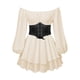 thumbnail image 3 of MKLEKYY Vestido Corto de Mezclilla para Mujer, 2 Piezas, Hombros Descubiertos, Blanco, Línea A, Sin Tirantes, Hasta La Rodilla, Patchwork, para Playa, Fiesta, Carnaval, con Cierre de Cintura, 3 of 4