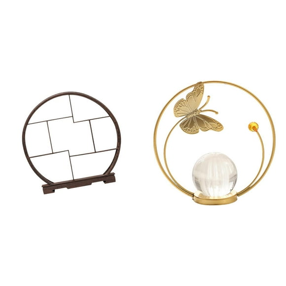 Tnarru Wood Display Stand Metal Figurine Statue Stand Crystal Ball Sculpture Antique Shelf for Desktop Home Cabinets Office Living Room Bedroom