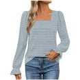 thumbnail image 2 of WXLWZYWL Long Sleeve Shirts for Women Women's Long Sleeve Square Neck Shirts 2024 Fall Causal Trendy Striped Tops, 2 of 6