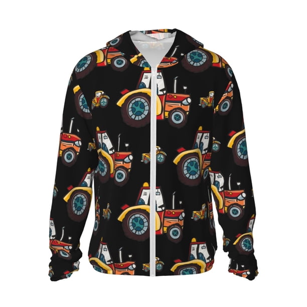 Balery Cartoon Tractor Sudadera ligera de manga larga con capucha y protección solar UPF 50+ para hombre y mujer, ideal para pesca y running-XX-Large