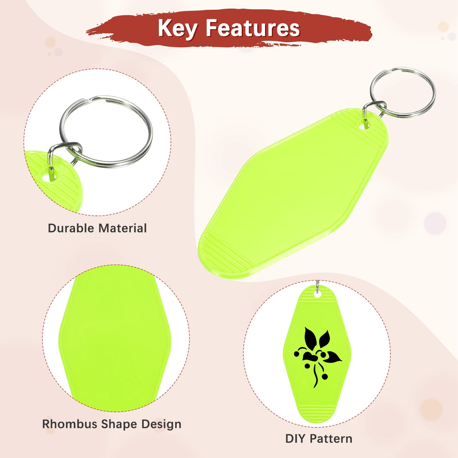 Blank Hotel Keychain Tags [60PCS] - Plastic Rhombus Blank Motel Keychain for Luggage Labels [Bright Green] Vintage Key Tags