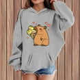 thumbnail image 3 of Little Girls Hoodies Sweatshirts Kids Cute Capybara Print Long Sleeve Pullover With Pocket Hood Fall Winter Casual Wear Clothes Grey Size 6-7T, 3 of 4