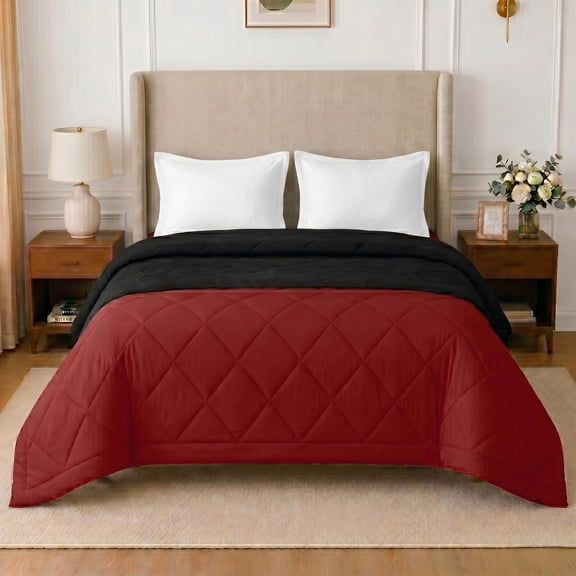 Loomsnest Diamond Quilted Comforter King Size, All Season, Soft, Lightweight, Reversible Down Alternative Duvet Insert (Red & Black)