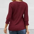 thumbnail image 7 of WMTBSRSW Ribbed Knit 3/4 Sleeve Shirts for Women Fashion Texture Crewneck Sweater Slim Fit Casual Basic Tops Blouse Spring Fall Going Out Outfits Wine Large, 7 of 7