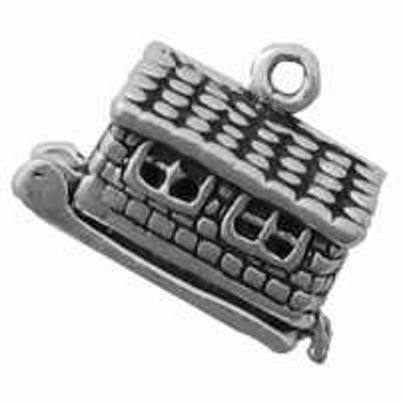 Sterling Silver 16" .8mm Box Chain 3D Moveable Log Cabin Or Brick House Pendant Necklace