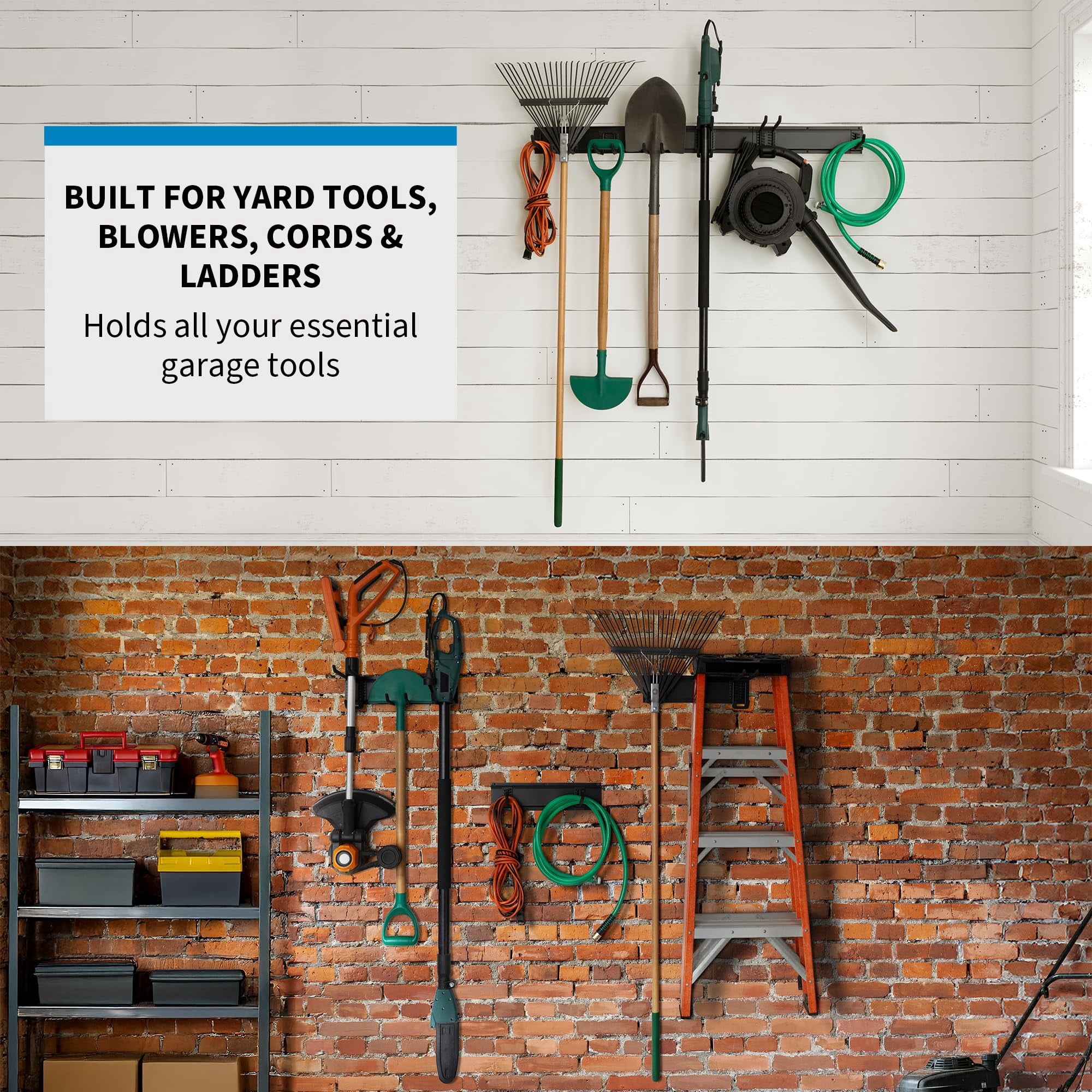 Precision Defined Garage Organizer Wall Mount (48 Inches), Heavy-Duty Tool Racks and Tool Hanger for Shovel and Rake, Garden Organizer with Hangers for Garage Organization, Metal Hanging Rack