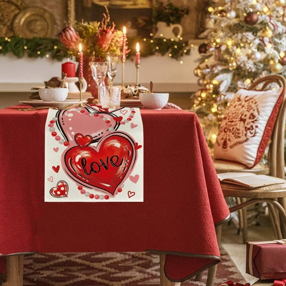 HongHeng Valentine's Day Table Runner 13 x 72 Inch, Red Hearts XOXO Love Decorative Farmhouse Table Decoration for Kitchen Dinning, Indoor Outdoor Dinner Party