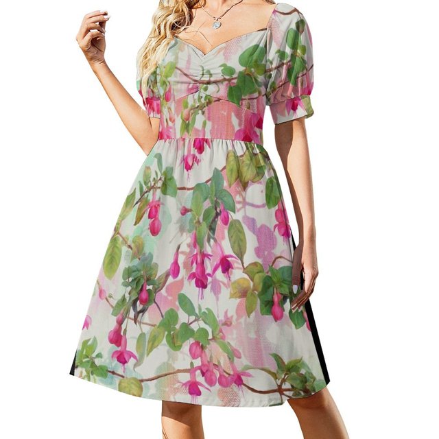 Vestido de manga corta con estampado floral fucsia ropa Vestido