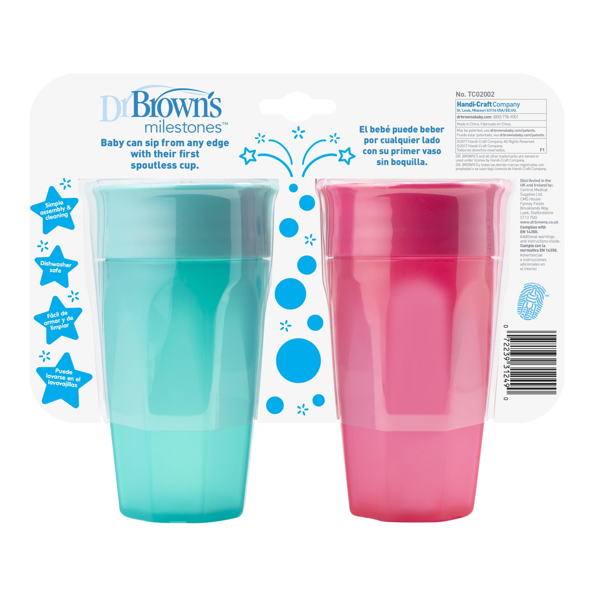 9m+ Blue/Aqua 10 Ounce Dr 2 Count Brown's Cheers 360 Spoutless Training Cup 